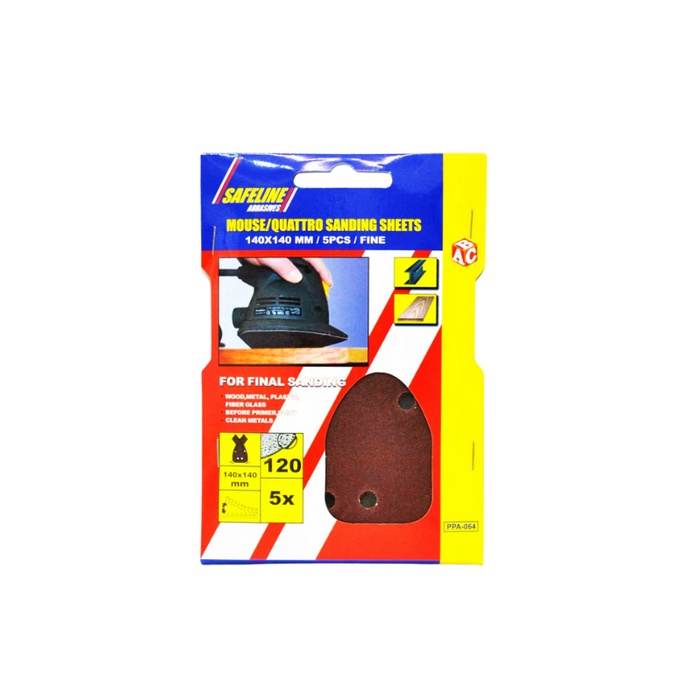Safeline Mouse/Quattro Sanding Sheets 140x140mm 5 pack