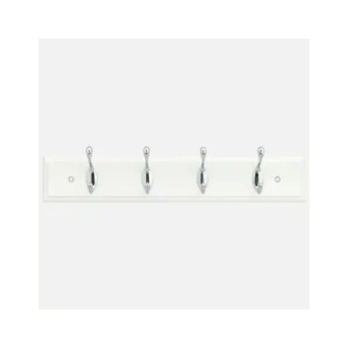 4 Chrome Coat Hooks on White Block Board