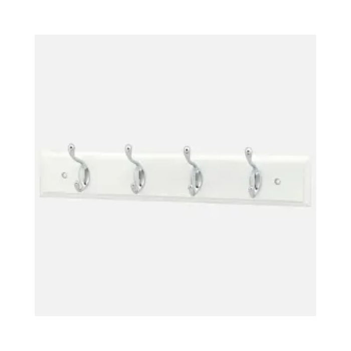 4 Chrome Coat Hooks on White Block Board