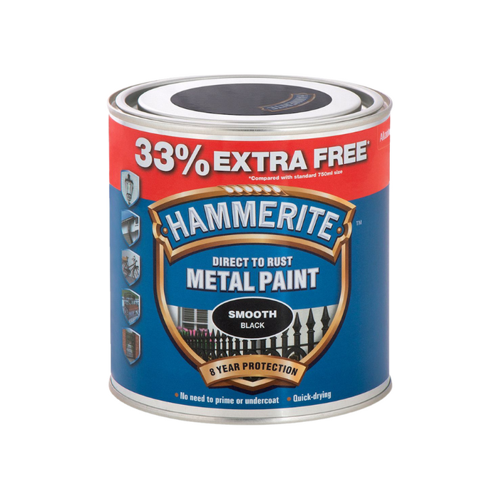 Hammerite Metal Paint Smooth Black 750mL (+33% free)