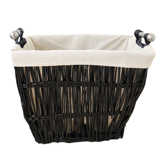 Large Black Rectangular Lined Wicker Basket