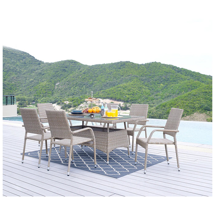 Six Seater Beige Rattan Dining Set
