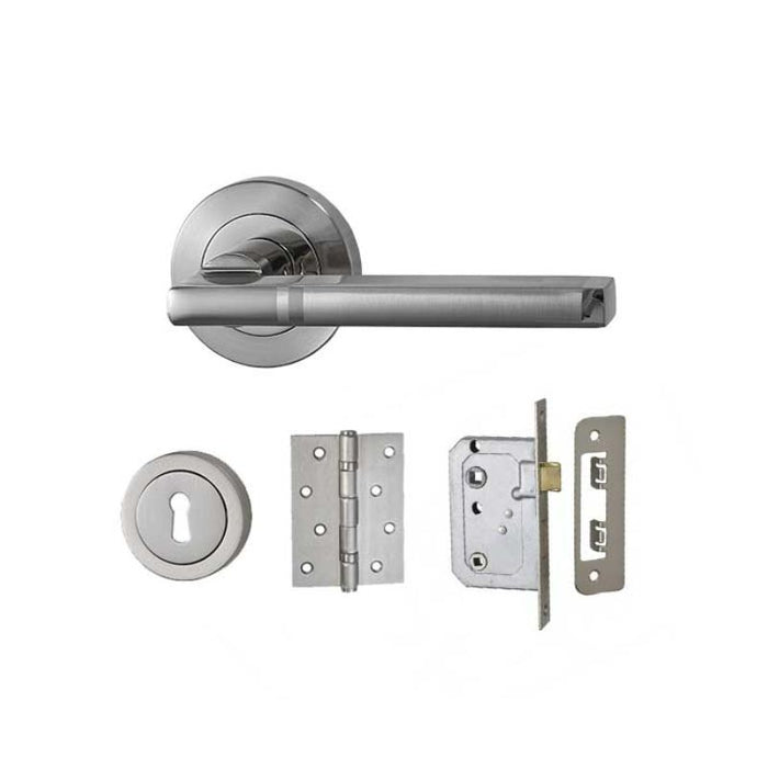 Victoria Lever on Rose Privacy Door Set Satin Nickel