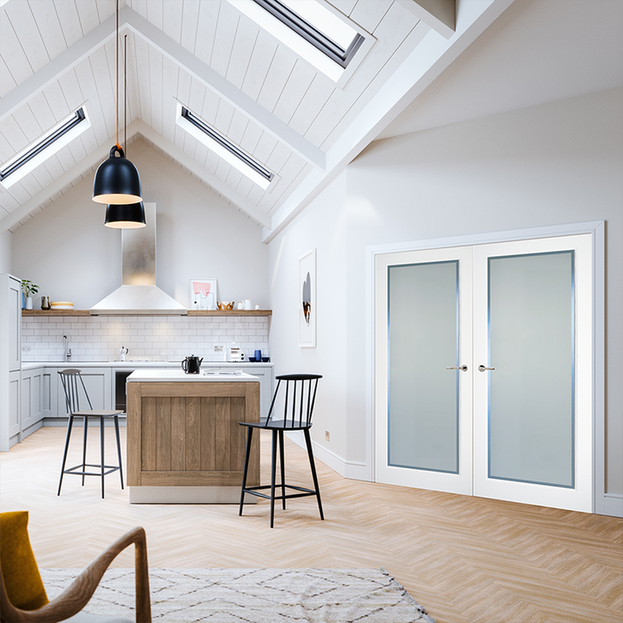 Kenmore White Primed Etch Glass Clear Border Door 78X30
