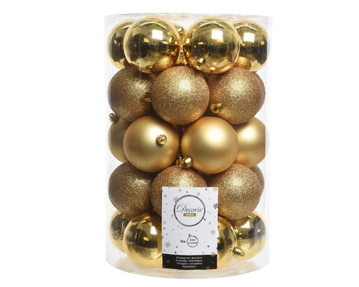Pack of 34 Shatterproof Baubles Gold - General Hardware Supplies Homevalue